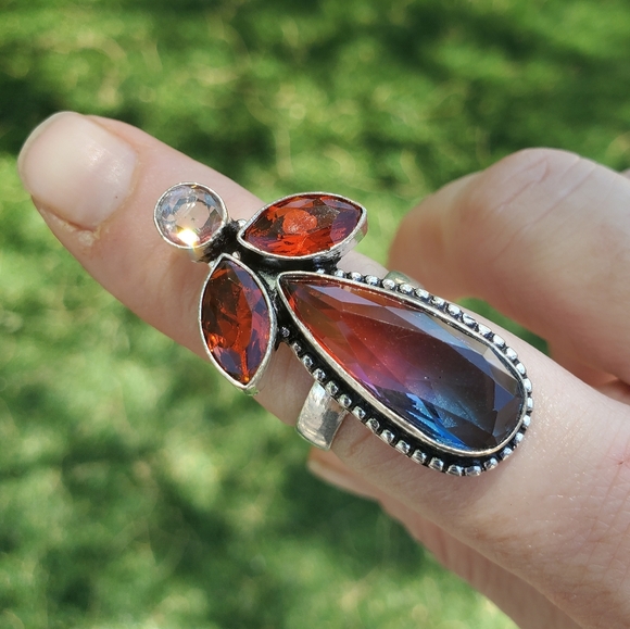 New Bi-Color Tourmaline, Garnet 925 Silver Ring. - Picture 3 of 16